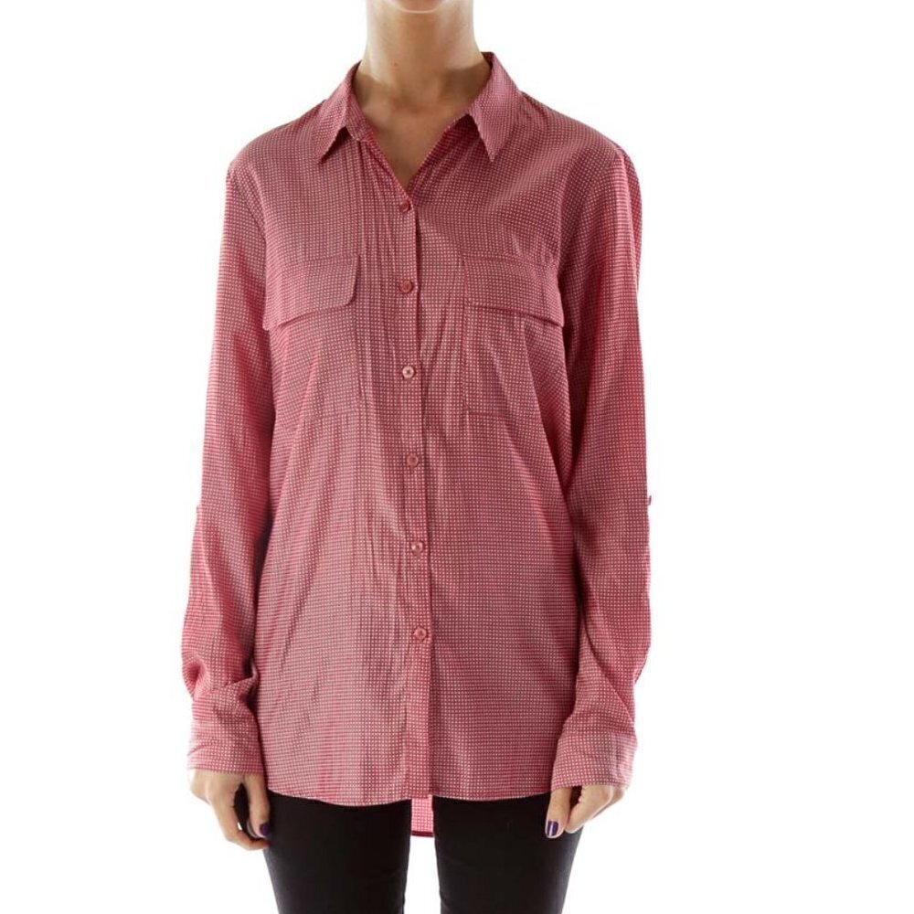 Express Red and Beige Polka Dot Blouse